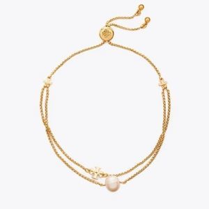 New Tory Burch Gold Logo & Pearl Adjustable Bracelet